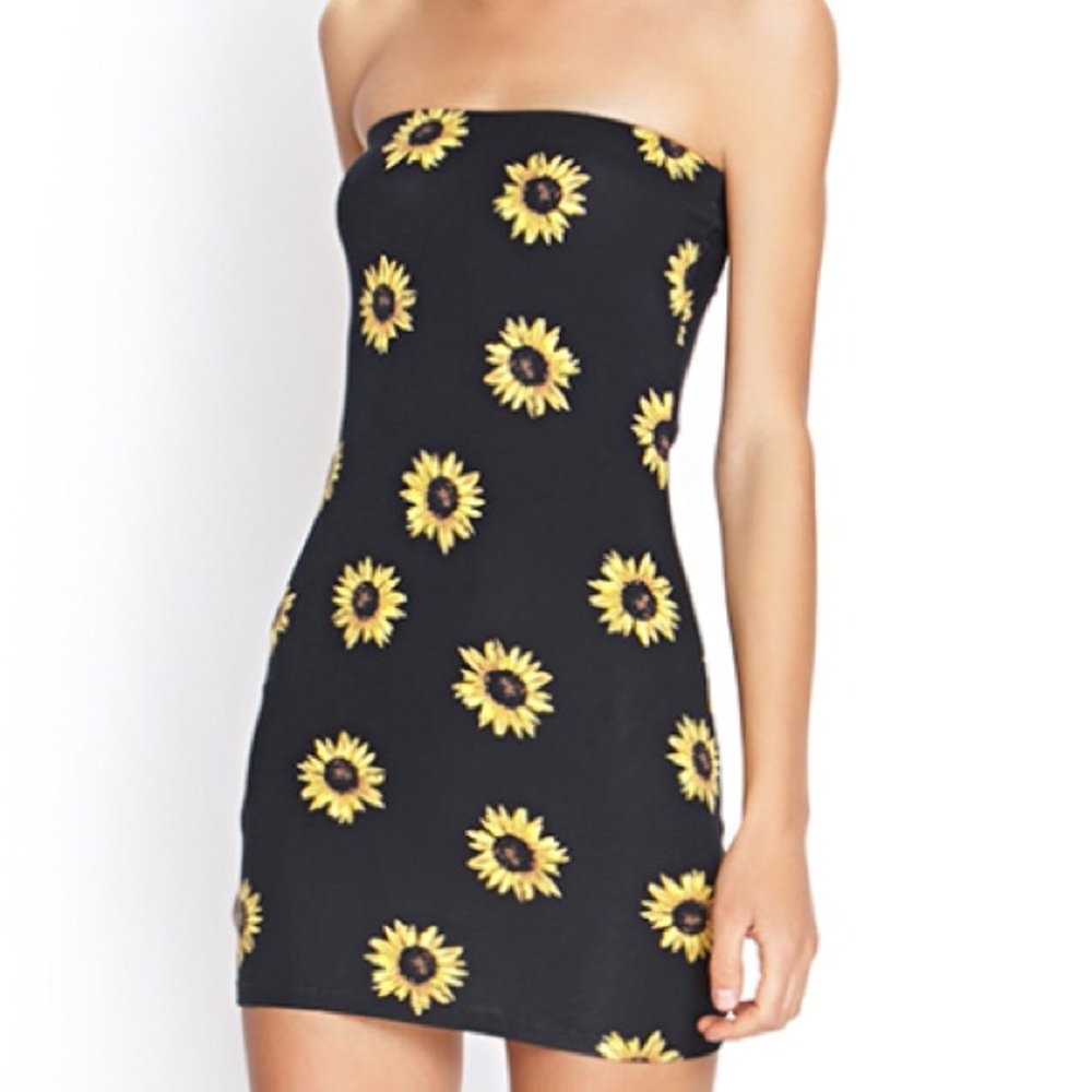 Cute Black and Yellow Sunflower Tube Dress